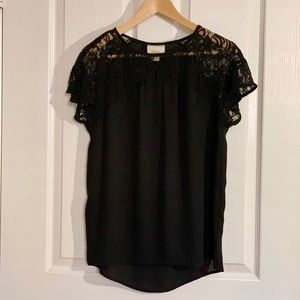 Anthropologie Maeve Black Embroidered Blouse